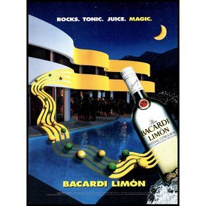1999 Bacardi Limon Citrus Rum Vintage Print Ad Art Deco Pool Moonlight Wall Art